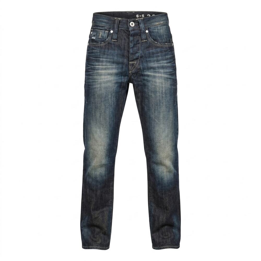 G-Star 3301 Blue Dark Wash Straight Leg Jeans Men Size W26 L34